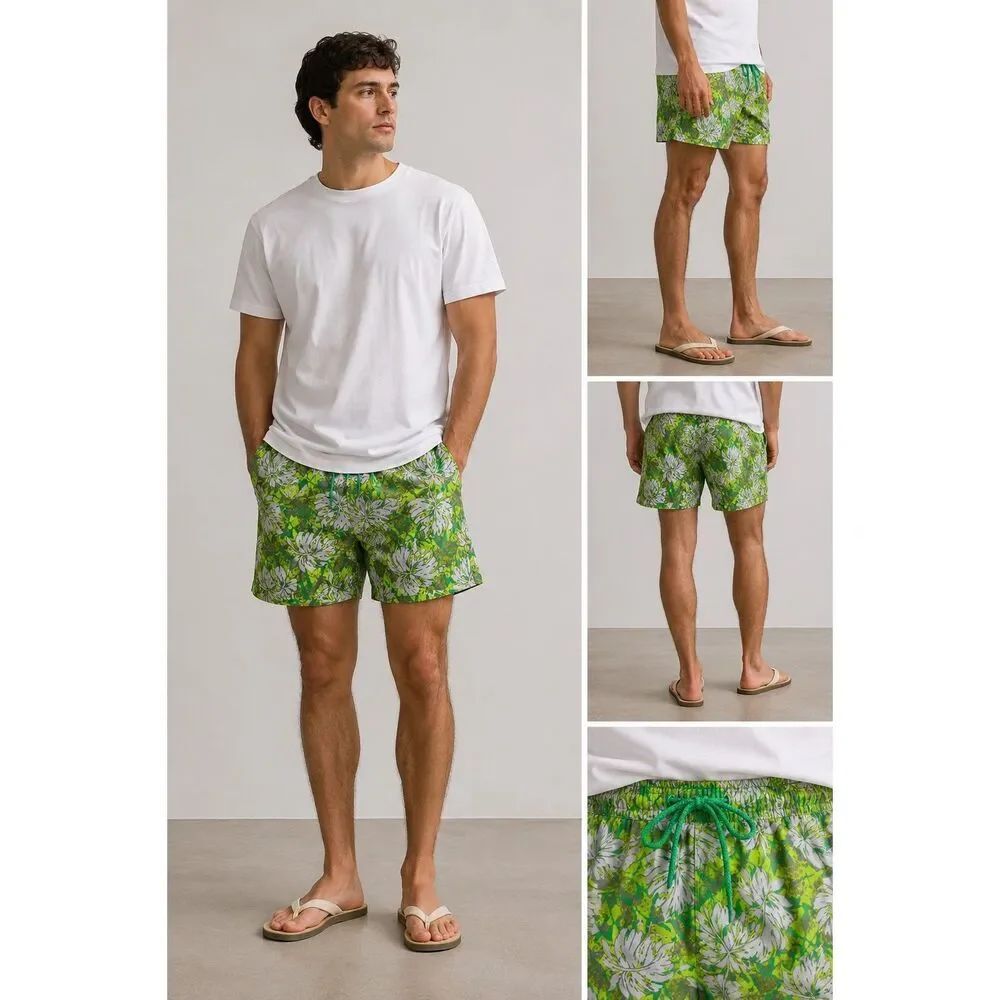 NWT Talos Men’s Tropical Floral Swim Trunks Mesh Lined Drawstring XL Green